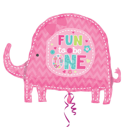 Fun To Be ONE Girl Pink Elephant Super Shape Mylar Balloon